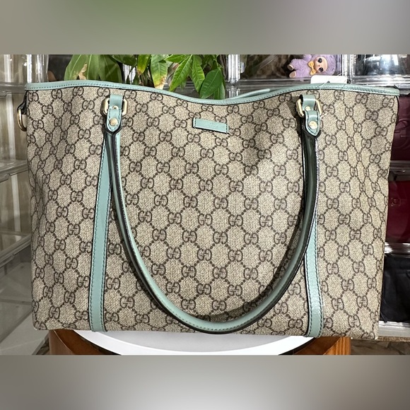 Gucci Handbags - Gucci Beige and Teal Women's Tote Bag Authentic Large .